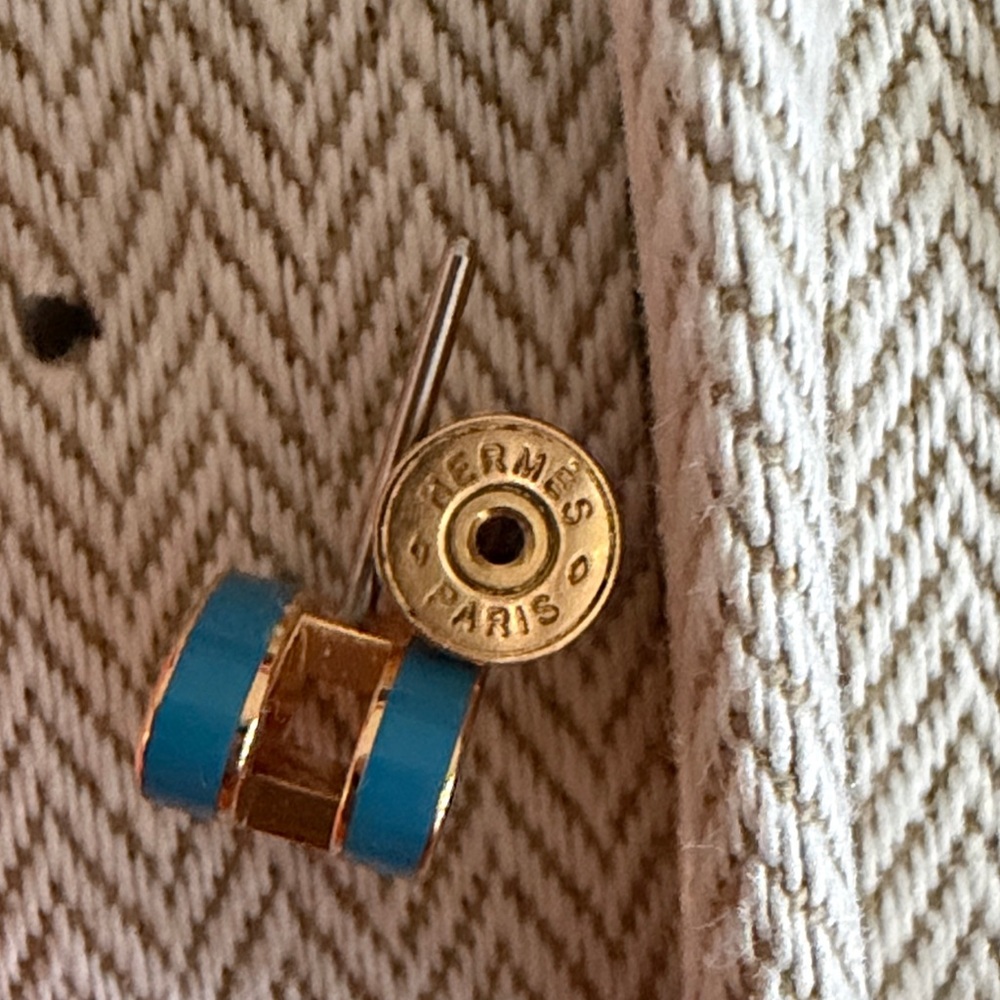 Hermes mini pop H earrings Bleu Jean/Gold - Picture 2 of 5